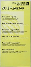 Continental Airlines Safety Card - Boeing 737-300/500 - April 2009 picture