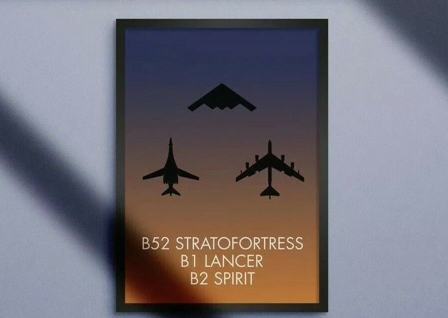 B52 Stratofortress, B1 Lancer, B2 Spirit Flyover USAF Art Poster Print - A3