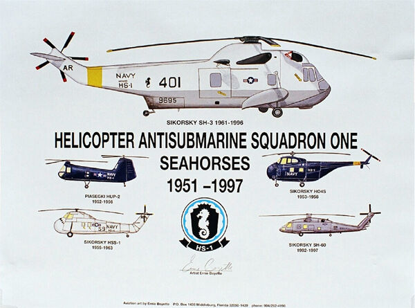 Navy Helicopters, HS-1, USS Saratoga, 2 Prints, Navy Art, Ernie Boyette