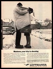 1963 Lufthansa German Airlines Bag Man Sneaking Kiss Behind Trench Coat Print Ad picture
