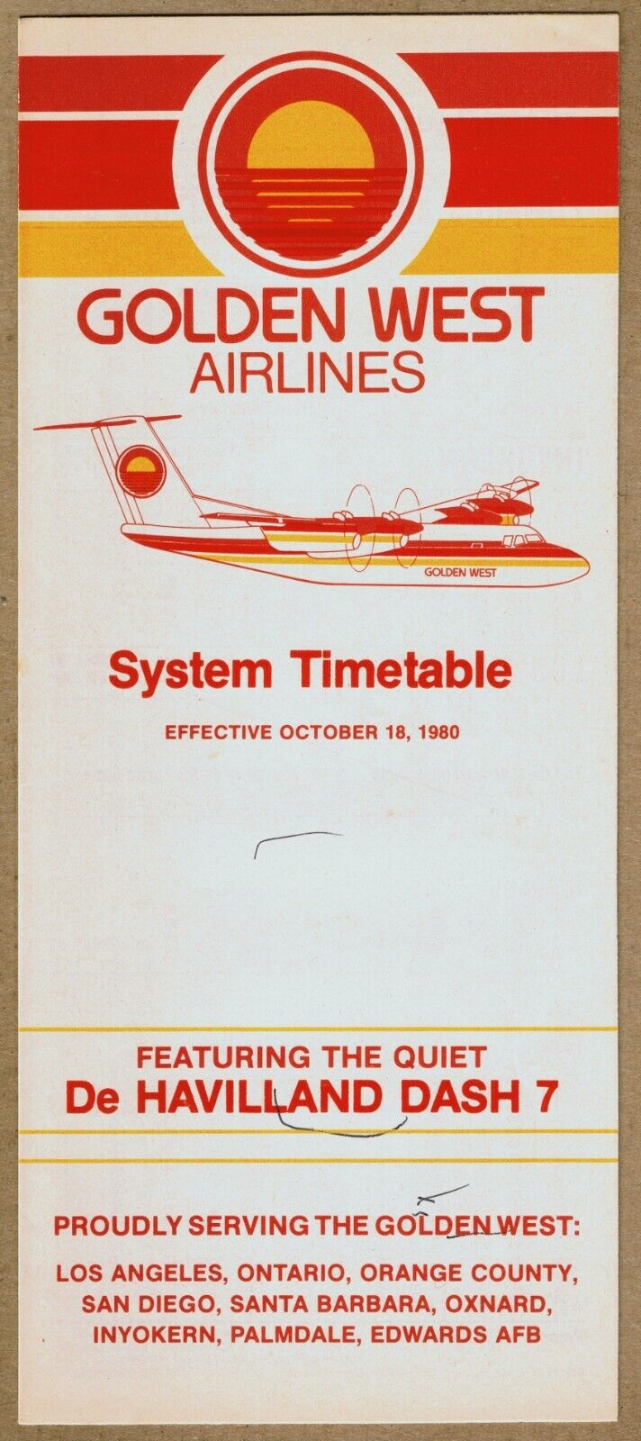 Golden West Airlines Timetable  October 18, 1980 =