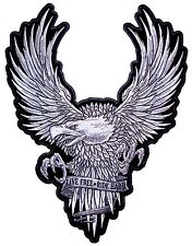 Large Live Free Ride Hard Silver American Bald Eagle Embroidered Biker Patch picture