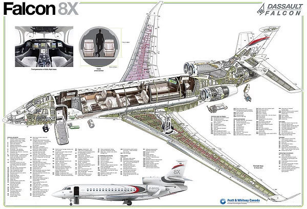 Dassault Falcon 8X cutaway poster 24in x 36in