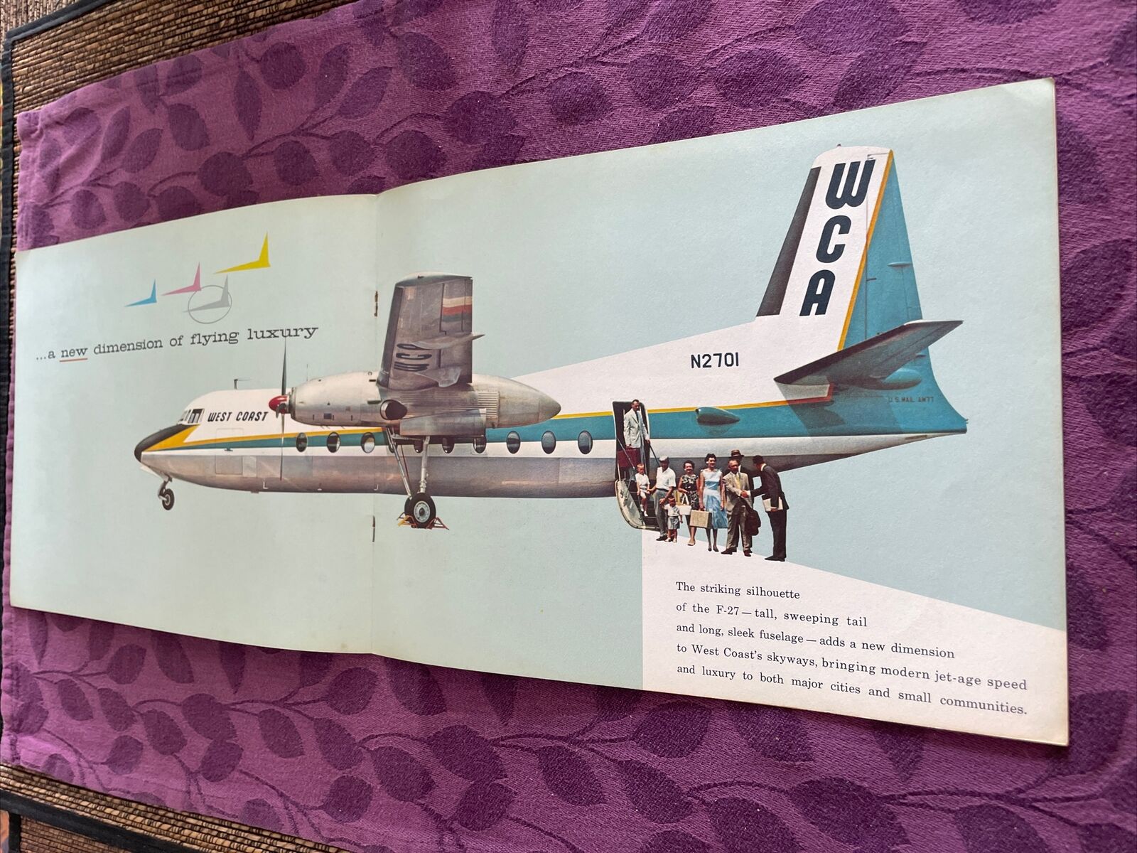 West Coast Airlines @1965 Fairchild  F-27  intro large  brochure
