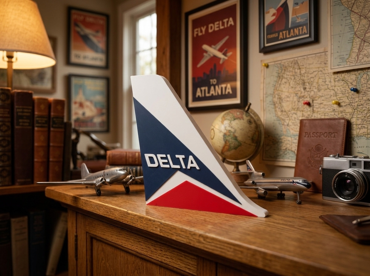 Retro Delta Air Lines Widget Tail Fin 3D Aviation Shelf Desk Wall Sign Retro Delta Air Lines Widget Tail Fin 3D Aviation Shelf Desk Wall Sign