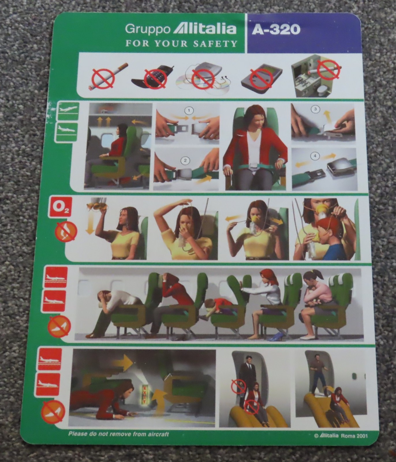 Gruppo Alitalia Airbus A320 Airline Safety Card 2001 Gruppo Alitalia Airbus A320 Airline Safety Card 2001