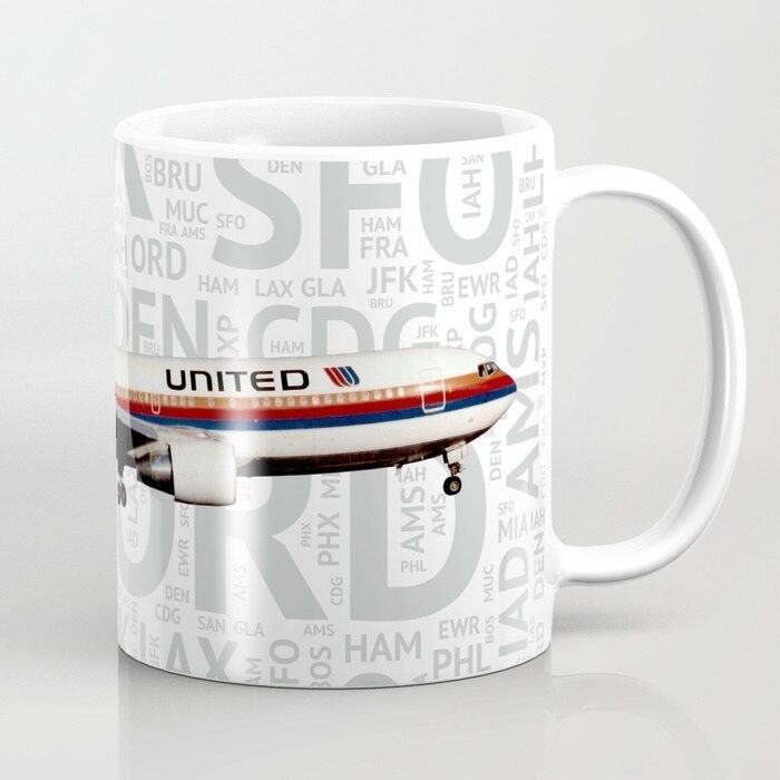 United Airlines Boeing 767 (Tulip) with Airport Codes - Coffee Mug (11oz)