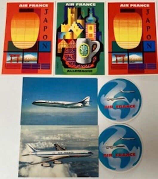 Rare Vintage Air France Airline Postcards And Luggage Labels. Circa 1950’s