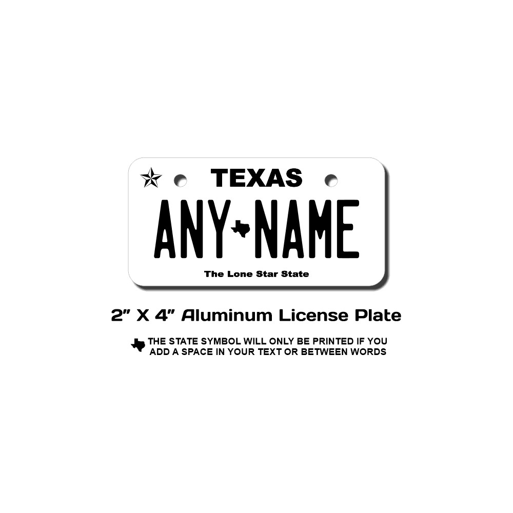 Personalized Texas License Plate for Bicycles, Kid\'s Bikes & Cars & Trucks Ver 4