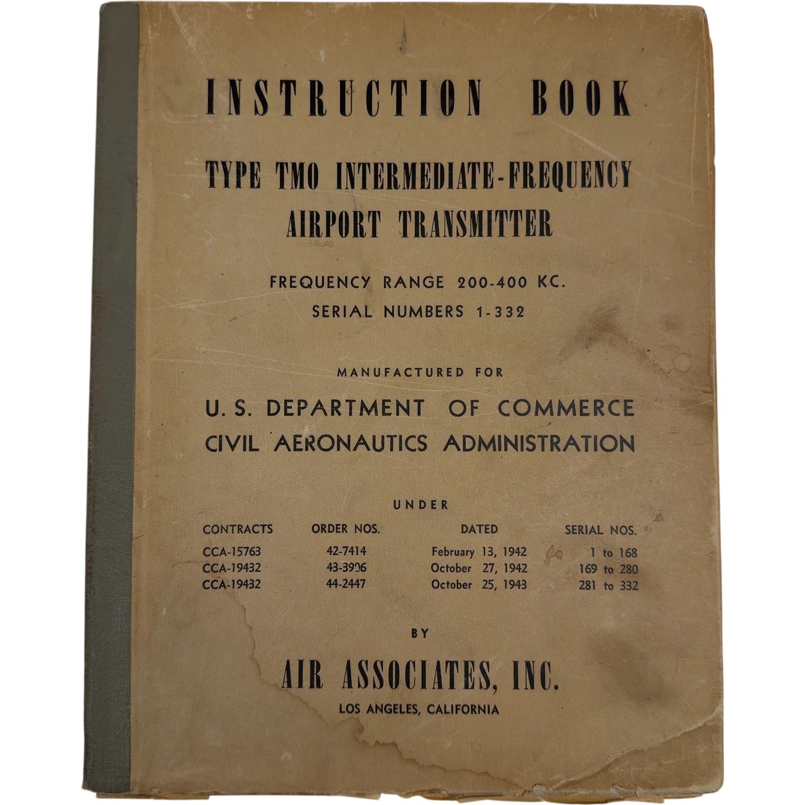 Air Associates, Inc. Instruction Book Type TMO Airport Transmitter Manual Used