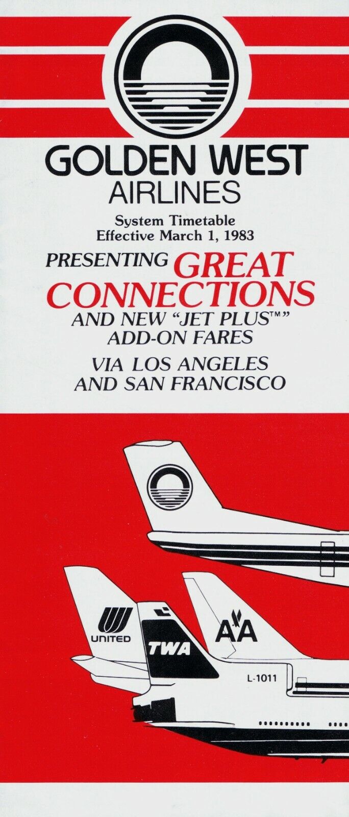 Golden West Airlines Timetable March 1, 1983 =