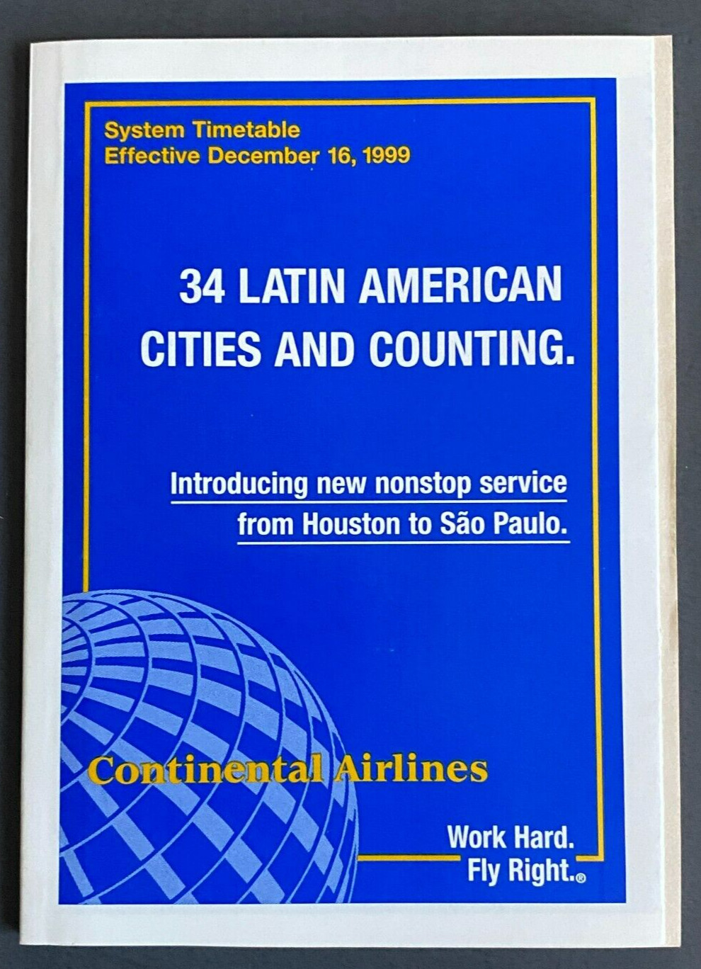 Continental Airlines Timetable Effective December 16, 1999