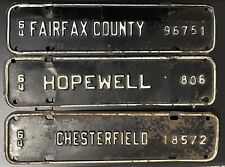 3- 1964 Virginia License Plate Toppers, Chesterfield, Fairfax, Hopewell,  used picture