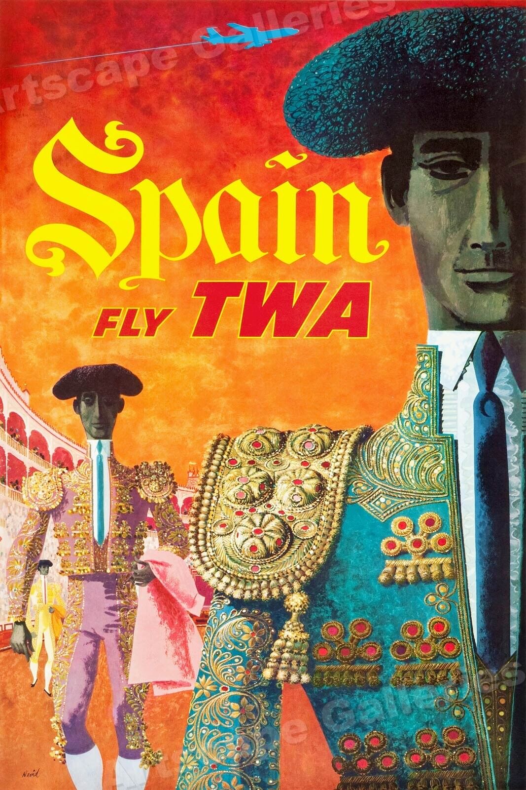 1960 Spain Fly TWA Bullfighter Vintage Style Travel Poster - 20x30