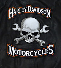 HARLEY 12 INCH TOP BOTTOM ROCKER WITH SKULL WRENCH 3PC BACK PATCH  picture