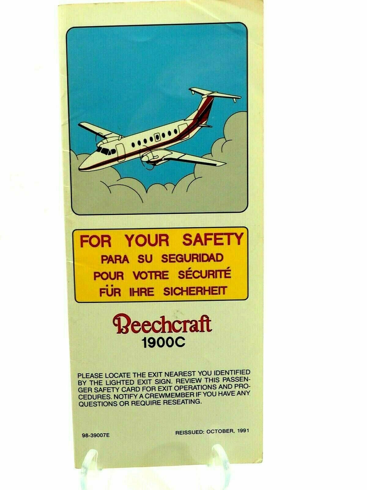 Beechcraft Manufactures 1900C updated 1991 issue seatback safety guide