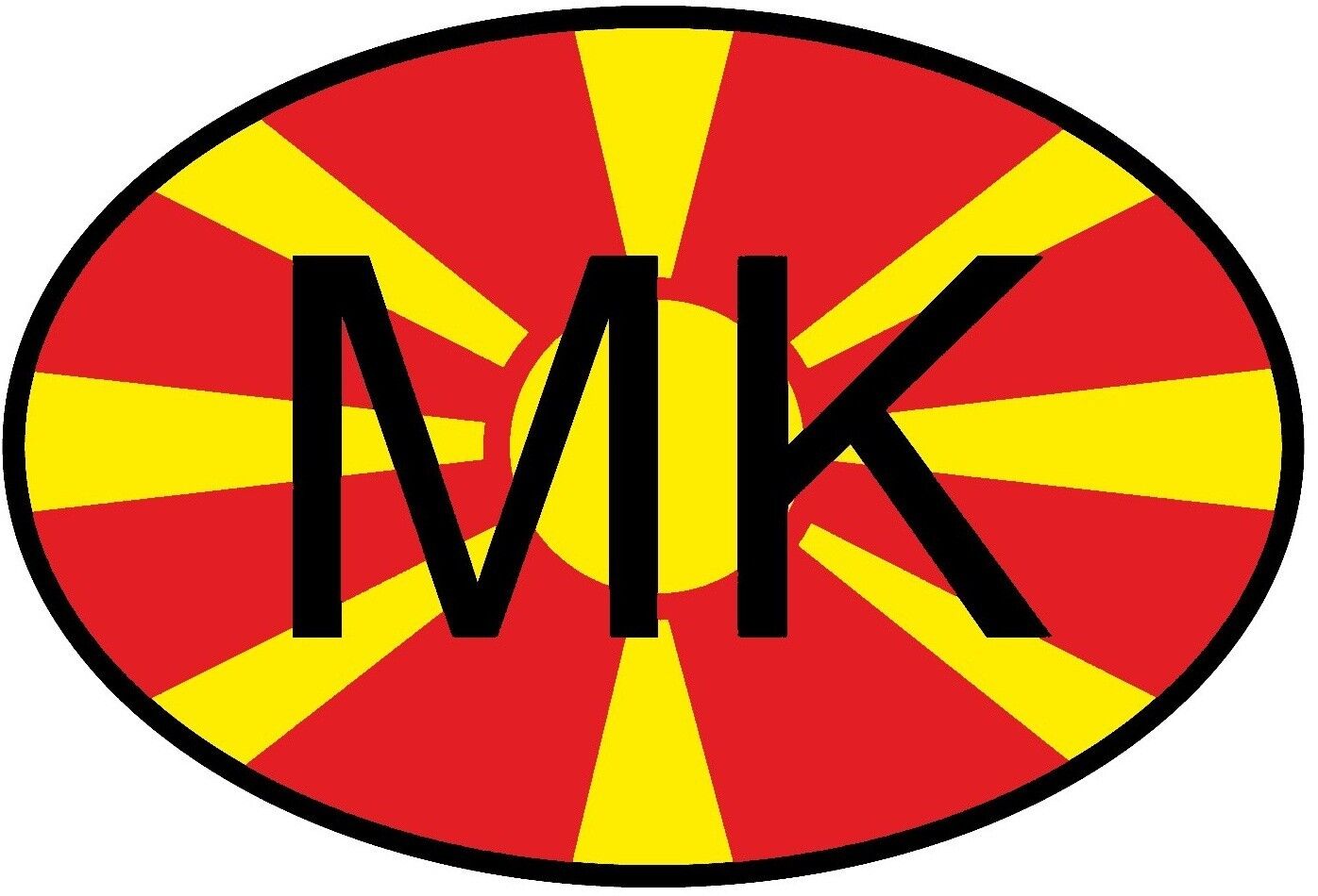 MK MACEDONIA COUNTRY CODE OVAL WITH FLAG STICKER / BUMPER STICKER 