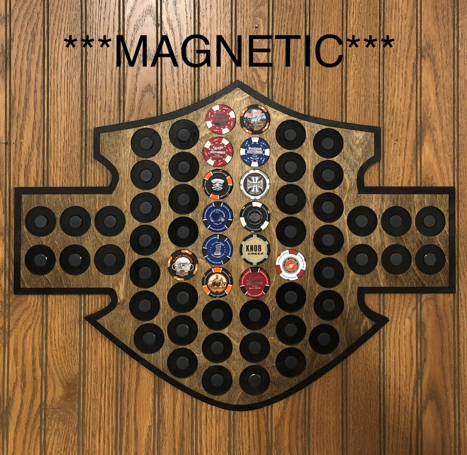 Poker Chip Magnetic Display Fits 60 Harley-Davidson or Casino chips,Hangeronback