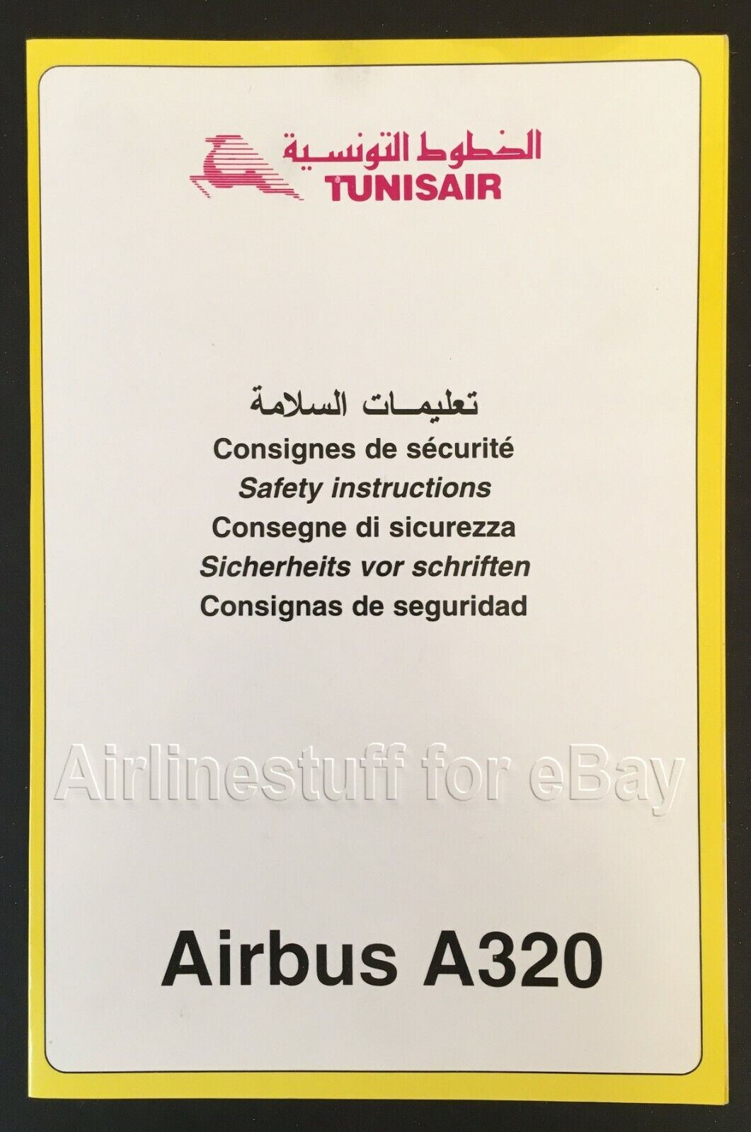 1990s TUNISAIR Airbus A320 SAFETY CARD airlines airways TUNISIA