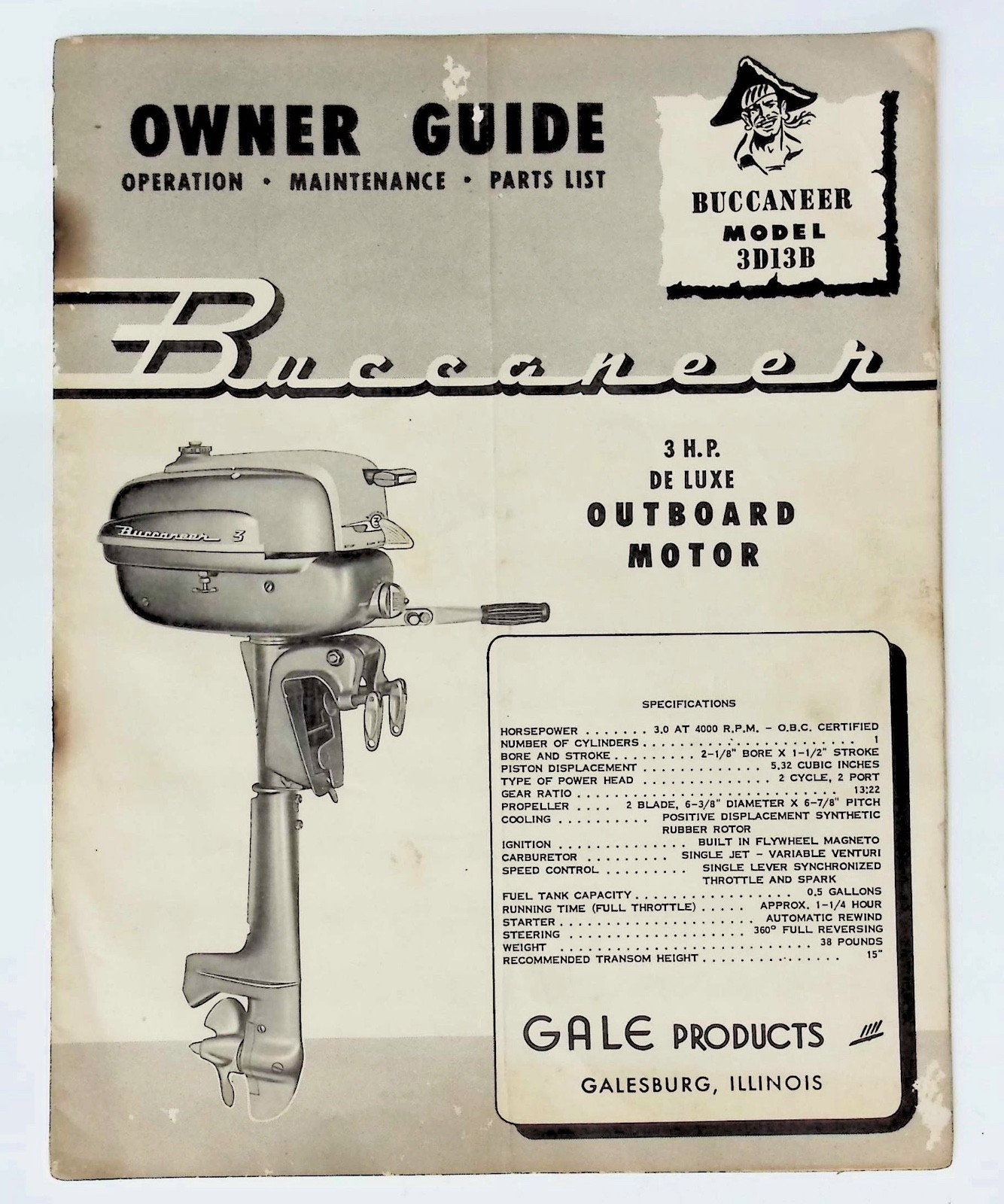 1960\'s Buccaneer 3 H.P. De Luxe Outbord Motor Owners Guide 1960\'s Buccaneer 3 H.P. De Luxe Outbord Motor Owners Guide