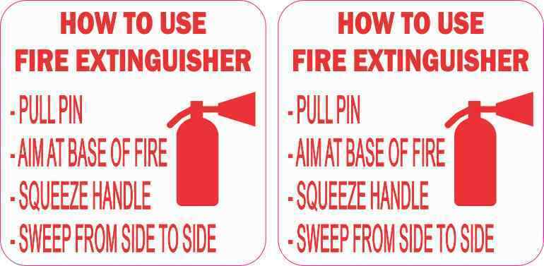 2.5 x 2.5 How to Use Fire Extinguisher Stickers Car Truck Vehicle Bumper Decal