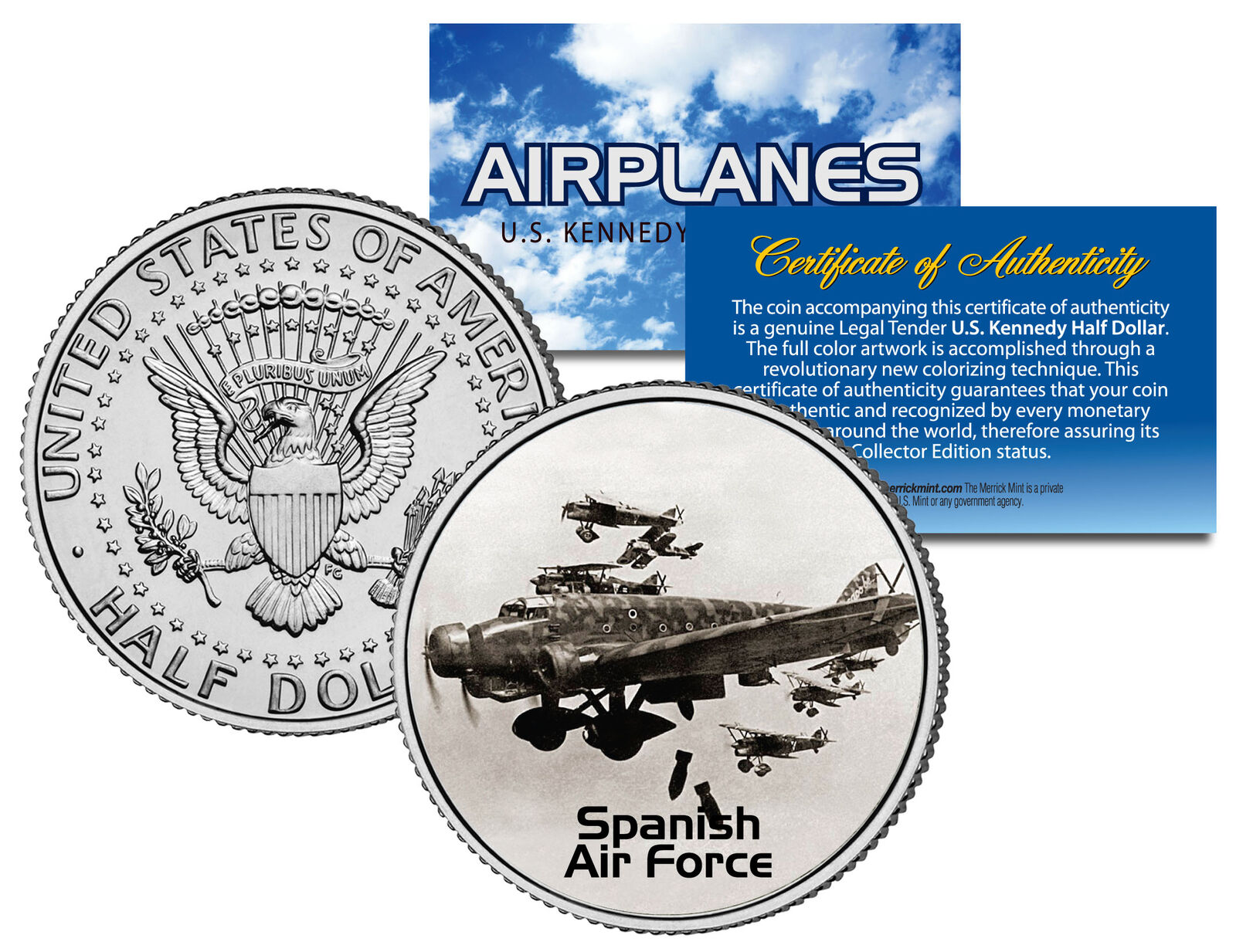 SPANISH AIR FORCE * Airplane Series * Kennedy Half Dollar Colorized US Coin