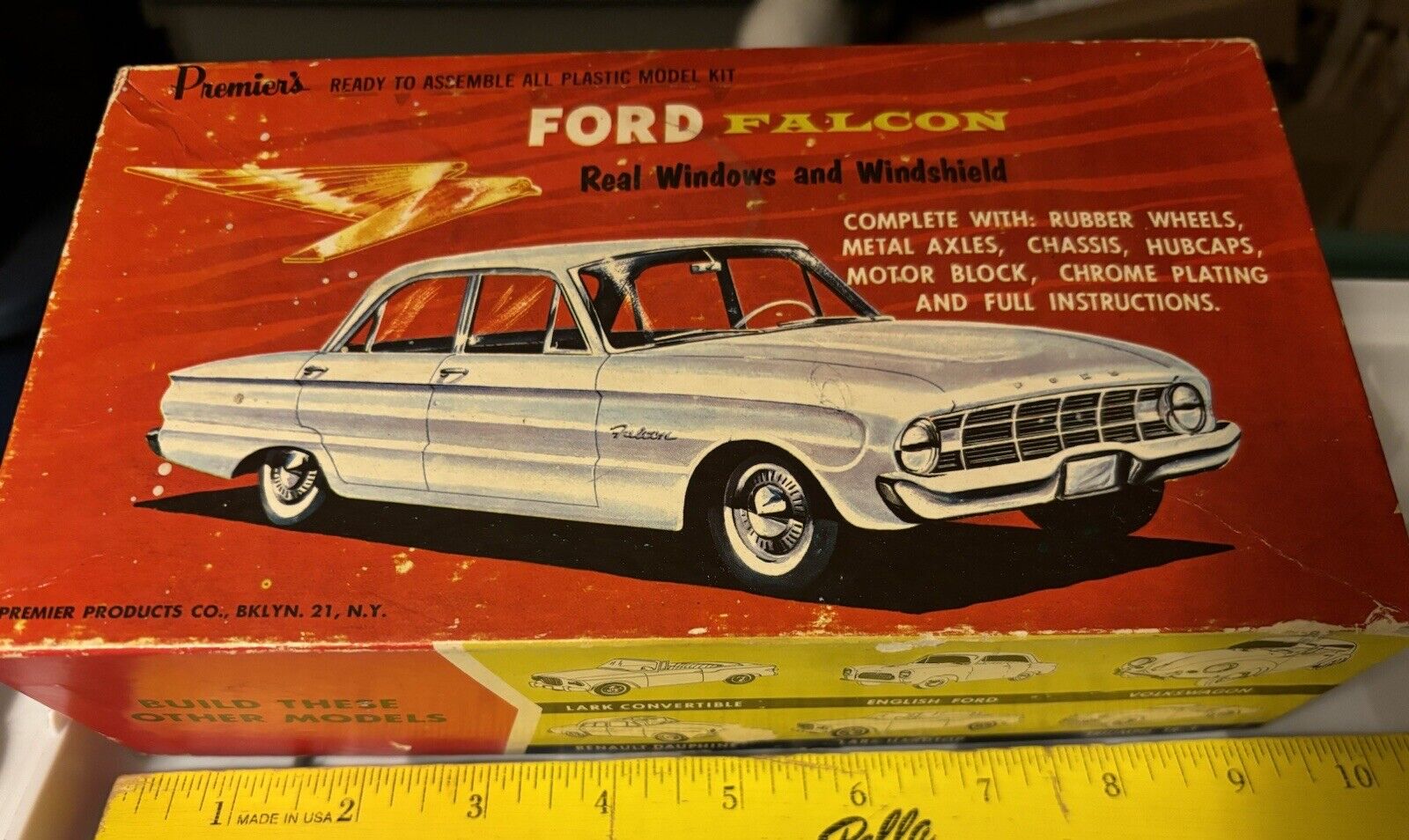 BOX ONLY Original Vintage 1960 Premier’s White Ford Falcon Model Kit Car Rare NY
