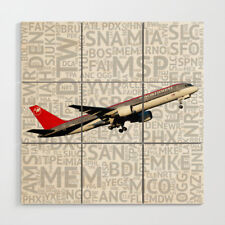 Northwest Airlines Boeing 757 with Airport Codes - 3' x 3' Wood Wall Art picture
