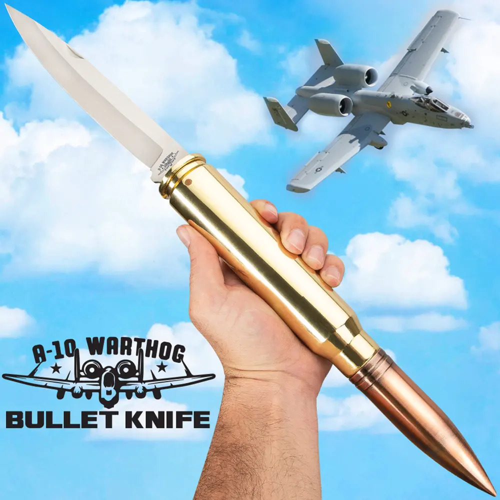 A-10 Warthog Bullet Knife - 30MM Caliber Round, Stainless Steel Blade, 12