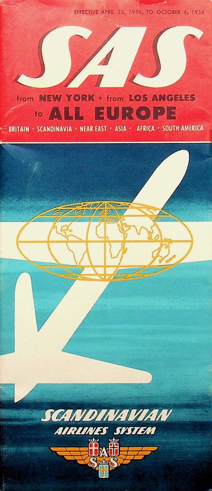 1956 SAS SCANDINAVIAN AIRLINES EUROPE NEW YORK VINTAGE BROCHURE MAP - E13-J