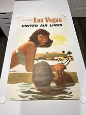 Original Vintage Poster LAS VEGAS UNITED AIR LINES Airline Travel GALLI LINEN picture