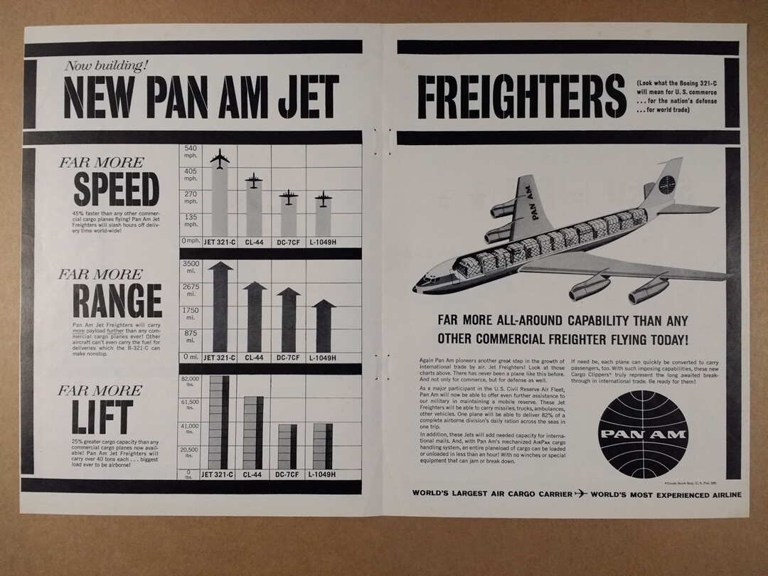 1962 Pan Am Boeing 707-321C Cargo Plane Jet Freighter vintage print Ad 1962 Pan Am Boeing 707-321C Cargo Plane Jet Freighter vintage print Ad