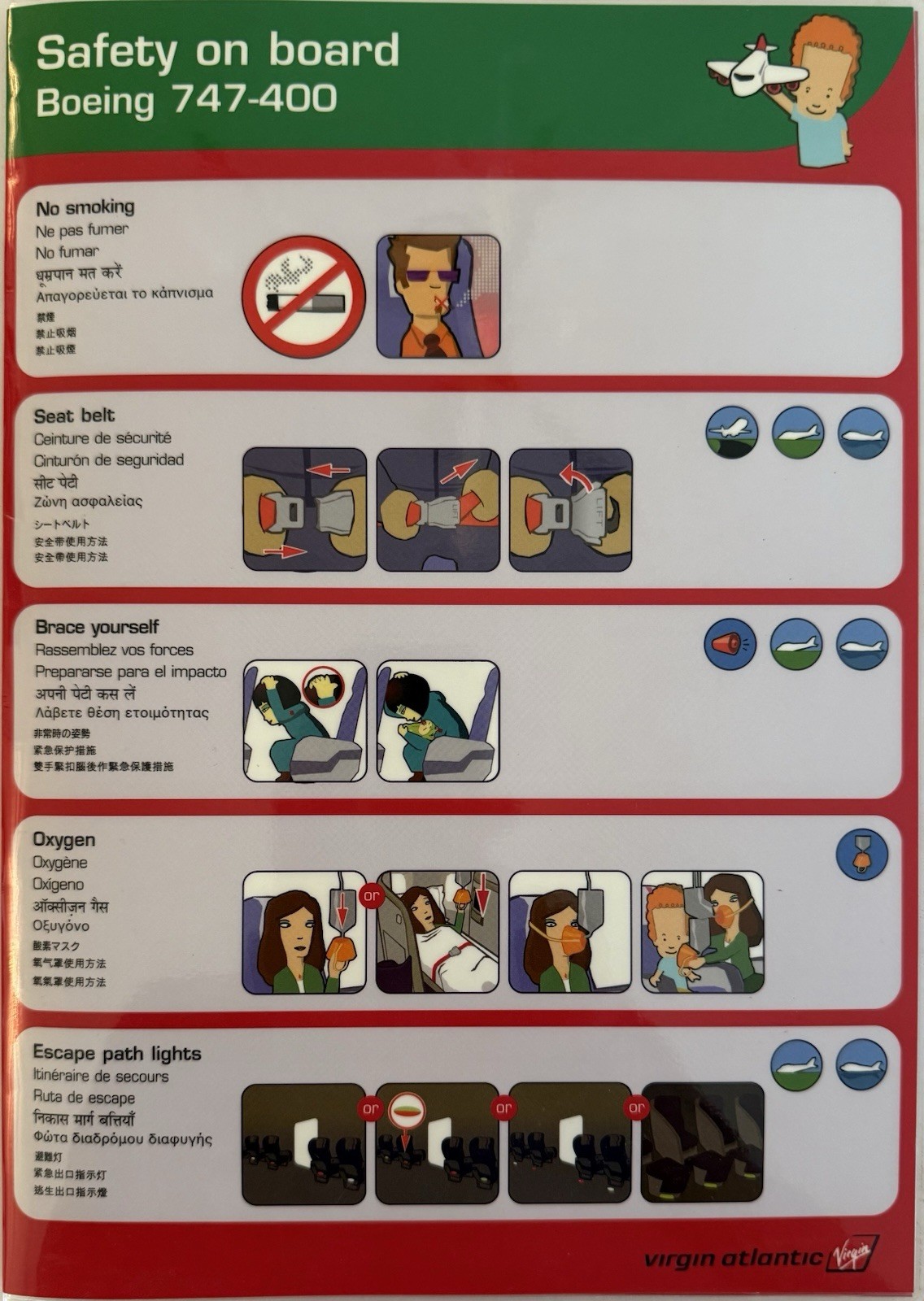 Virgin Atlantic Airlines Safety Card - Boeing 747-400 (6/03) Virgin Atlantic Airlines Safety Card - Boeing 747-400 (6/03)