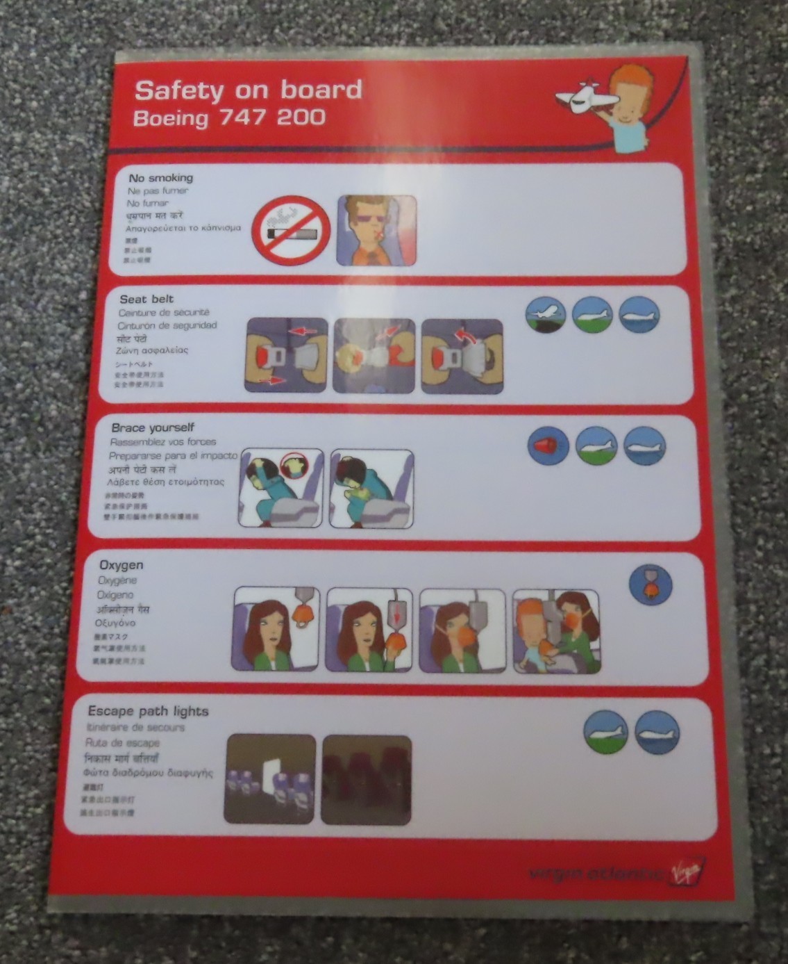 Virgin Atlantic Boeing 747 200 Airline Safety Card 07/01 Virgin Atlantic Boeing 747 200 Airline Safety Card 07/01
