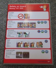 Virgin Atlantic Boeing 747 200 Airline Safety Card 07/01 picture