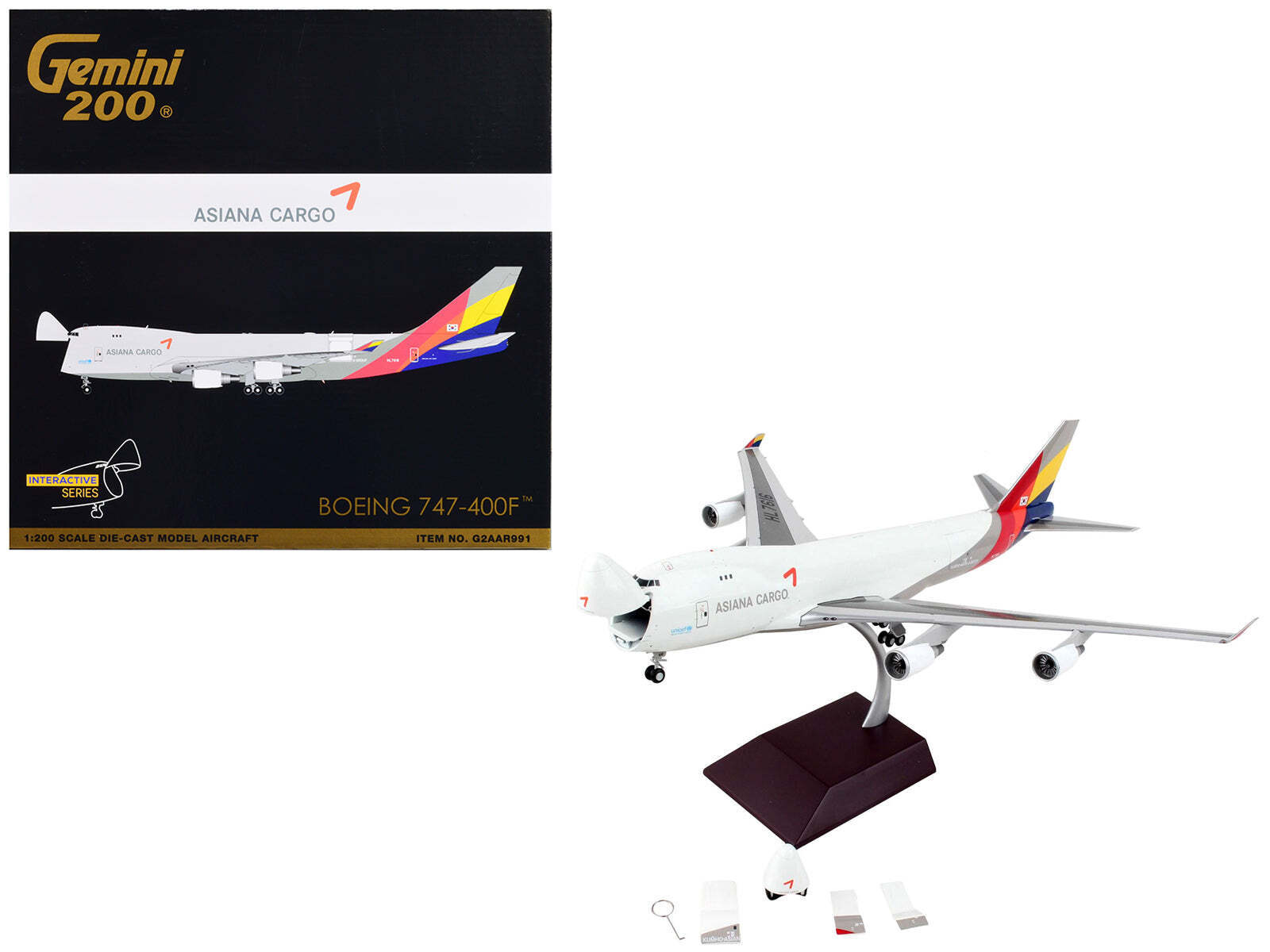 Boeing 747-400F Commercial Asiana Striped Tail 1/200 Diecast Model Airplane