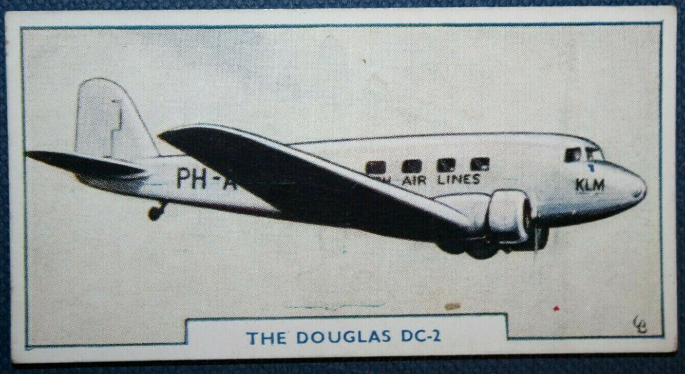 DOUGLAS DC2  KLM Airliner   Vintage 1938 Illustrated Aviation Card   BD01MS