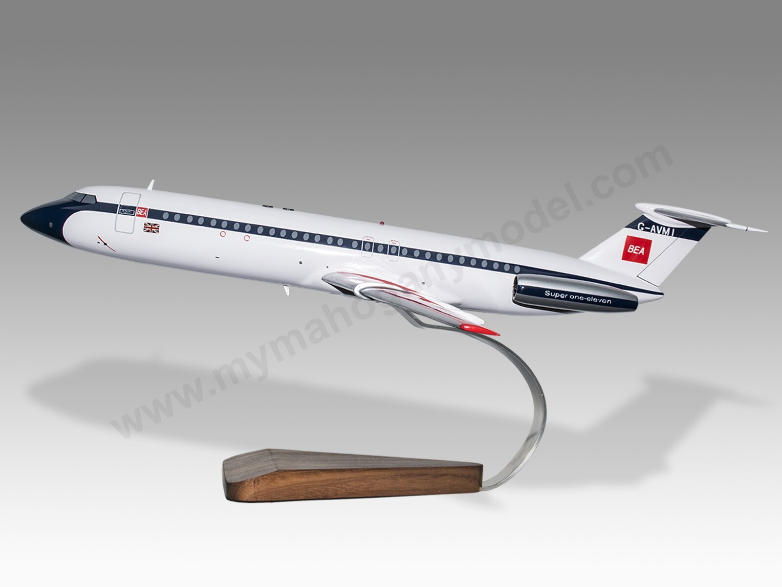 BAC 111 British European Airways BEA Version 2 Desk Wood Model Small 1/100