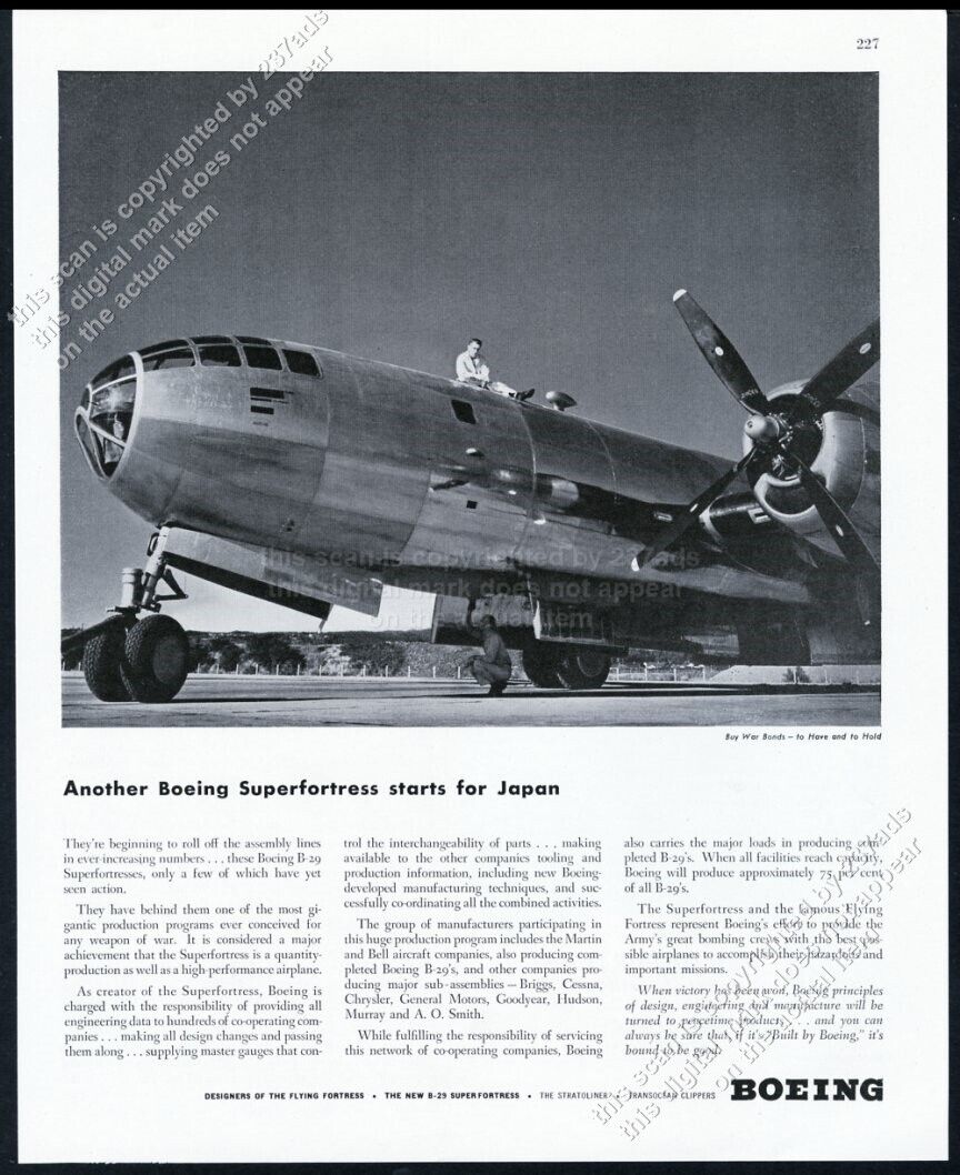 1944 B-29 Superfortress plane photo Boeing vintage print ad