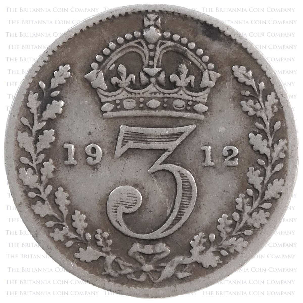 1912 KING GEORGE V SILVER THREEPENCE 3d - YEAR OF THE TITANIC
