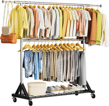 Heavy Duty Clothes Rack with Lockable Wheels Load 600 LBS, Silver picture