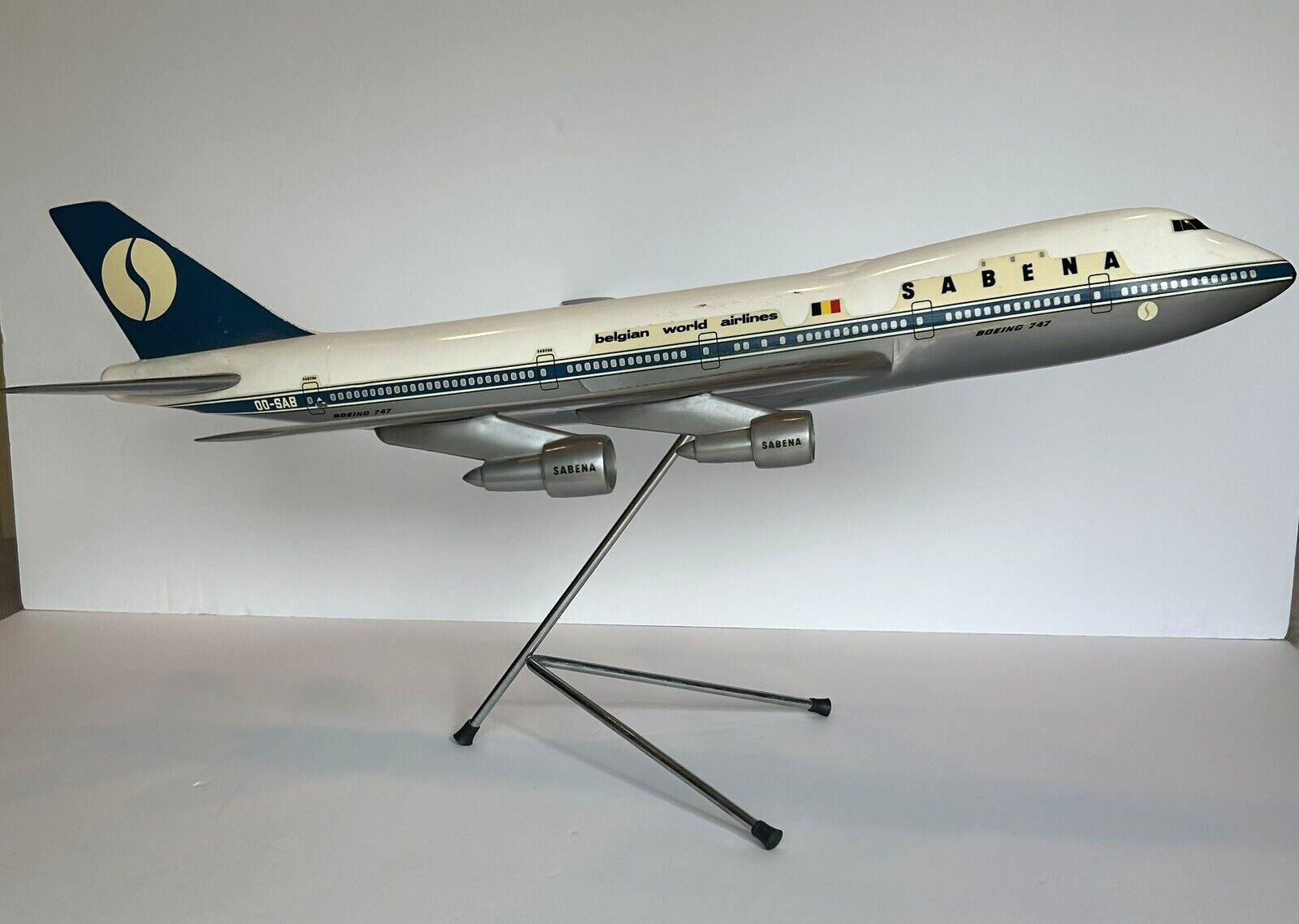 Vintage Sabena Boeing 747 Desk Model Airplane by AirPlast 1:100 Scale