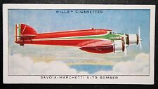 SAVOIA MARCHETTI S79   Italian Bomber   Vintage 1930's Colour Card  GB08M picture