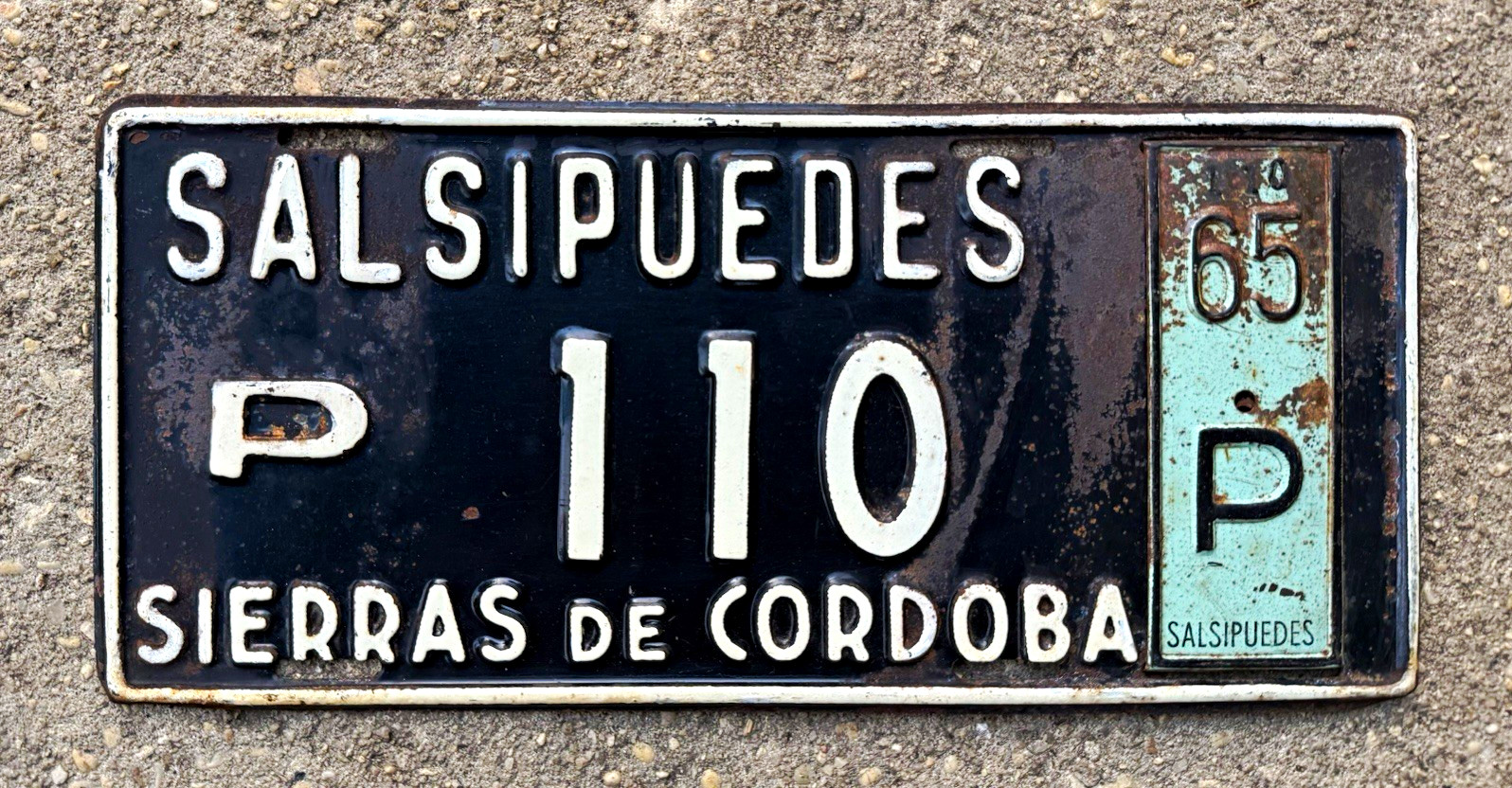 Argentina License Plate 1965 Salsipuedes Sierras de Cordoba P 110 South America Argentina License Plate 1965 Salsipuedes Sierras de Cordoba P 110 South America