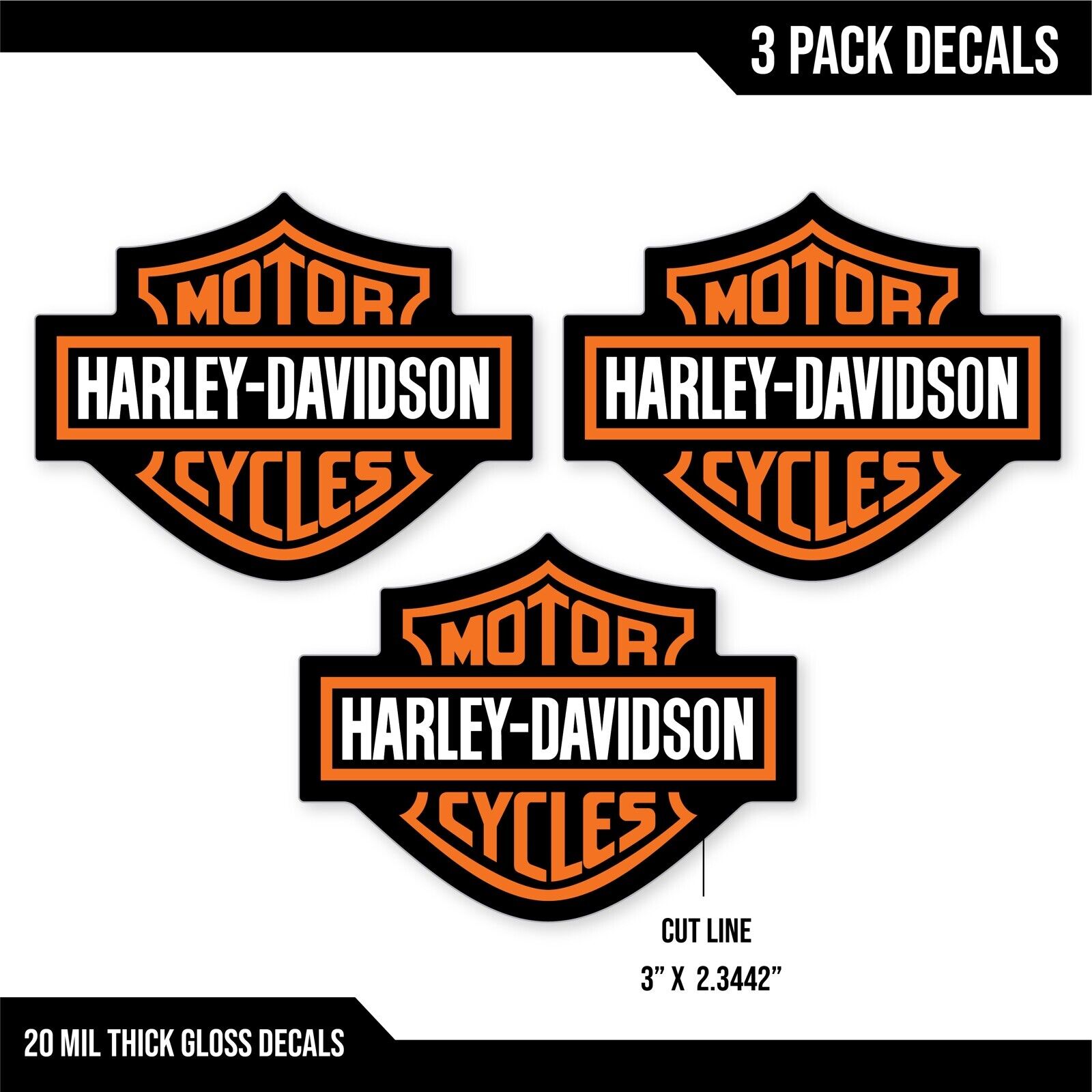 3 Pack Harley Davidson VINTAGE style sticker , Old School Decal “BLACK”